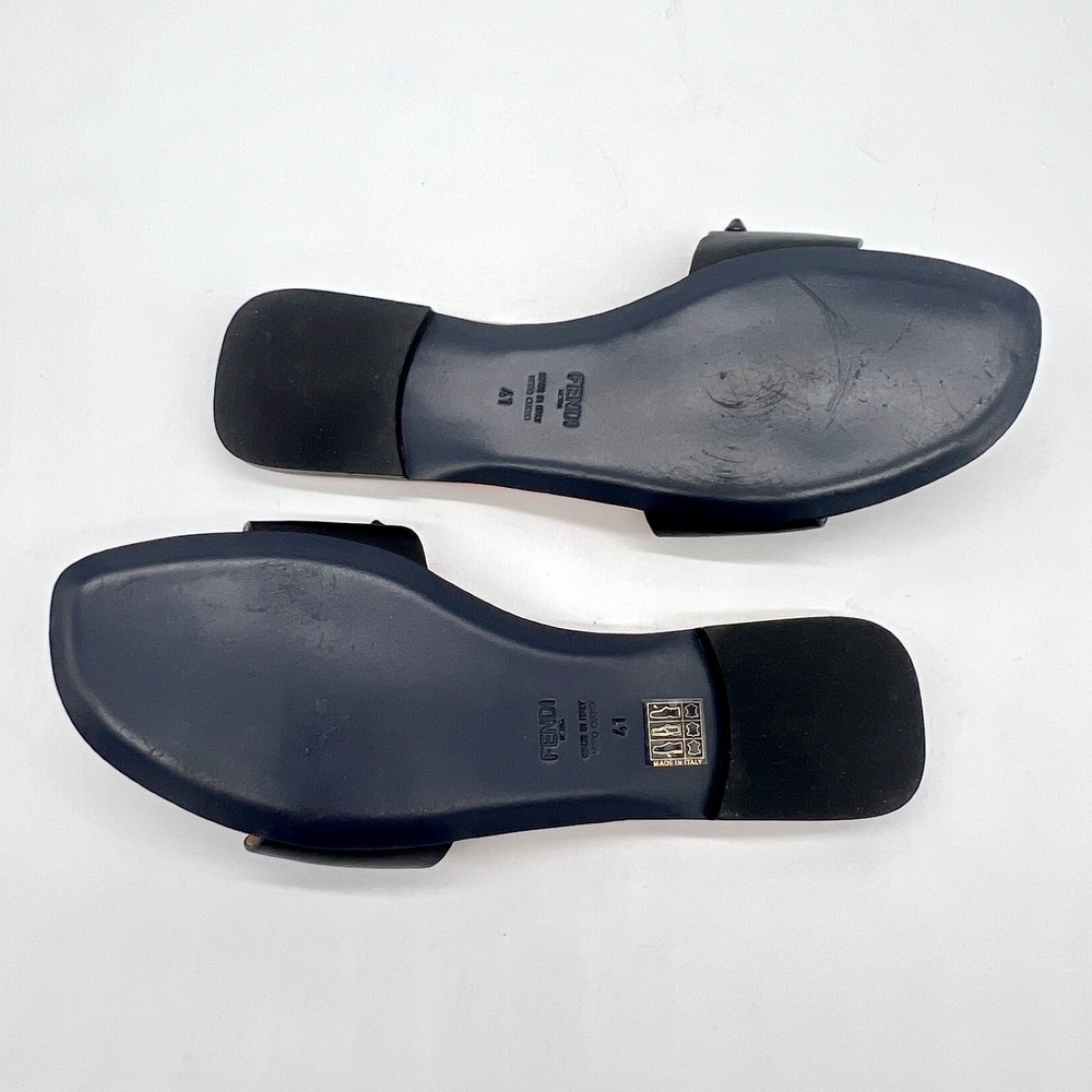 Fendi Sandalo Vitello Borchie Sz 41 Flat Studded Slide Black Navy W Bag $550 - Picture 7 of 9
